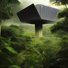 futuristic house in a rainforest