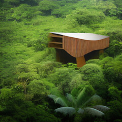 modern wooden building in rainforest