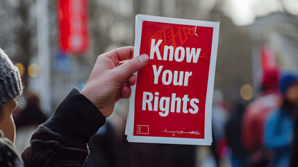 Human rights lawyer holding "Know Your Rights" pamphlet