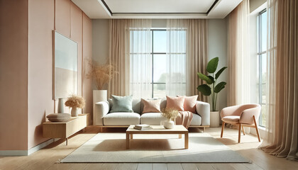 Fototapeta premium Charming Living Room with Pastel Hues