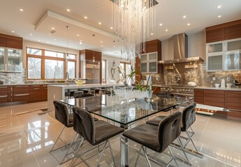 modern luxury kitchen and dining room with beautiful decor