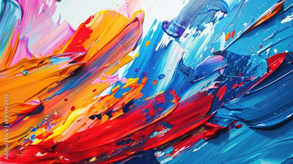 Poster colorful paint strokes creating a dynamic spread on a canvas