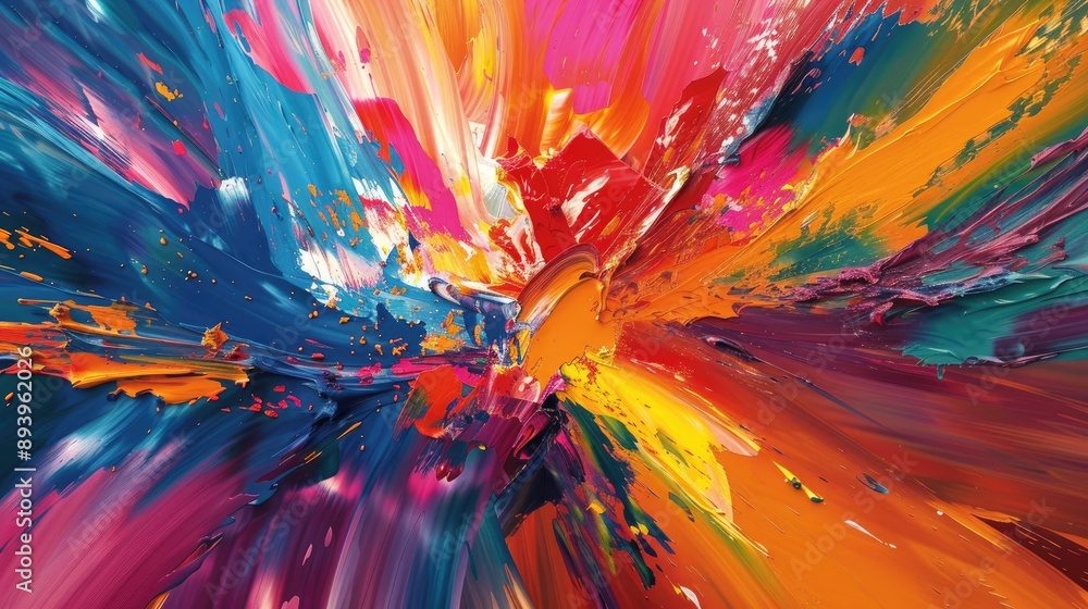 Poster colorful paint strokes creating a dynamic spread on a canvas