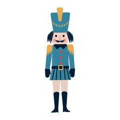 Doodle style Hand Drawing Christmas Nutcracker character. Texture brush Vector illustration toy on a isolated background. Cartoon Vintage design element.