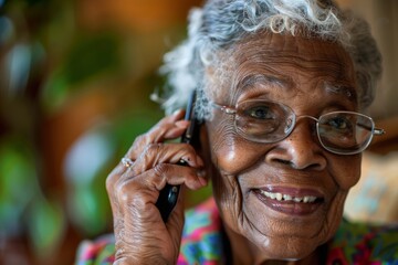A close-up shot of an elderly woman's hand holding a phone, highlighting the wrinkles and details of her hand, symbolizing communication, aging, and connection.