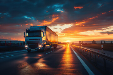 Sunset Trucking on Open Highway