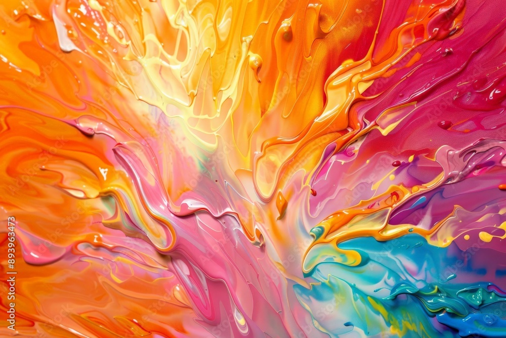 Poster An explosion of vivid colors in a chaotic fluid art style, showcasing the vibrancy and randomness of creativity, capturing the eye with its dynamic and energetic presentation.