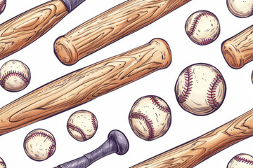 A Seamless Pattern of Baseball Bats and Balls in Warm Tones