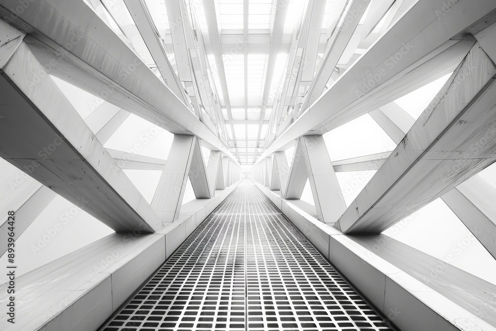 Leinwandbilder a visually striking futuristic corridor featuring converging linear structures and illuminated by na