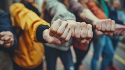 Group of People Standing in a Row With Fists Held Forward