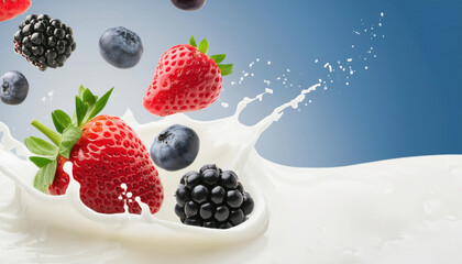 yogurt milk with berries and blueberries