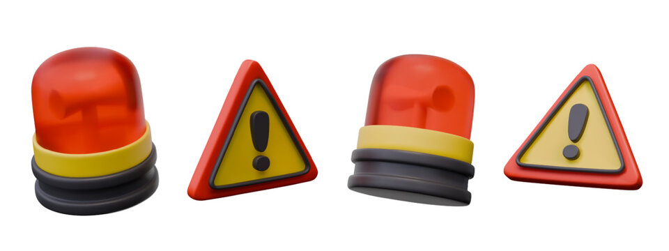 Alarming red lamp, sign of attention, danger. Alert signal. Set of vector emergency warning elements