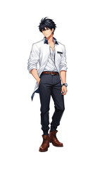 Fototapeta premium anime cartoon office man wearing white shirt transparent background