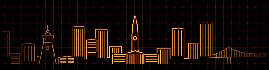 Brisbane Bright Simple Line Skyline on Dark Grid Background