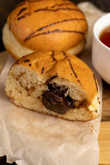 sweet dessert for tea with soft chocolate filling