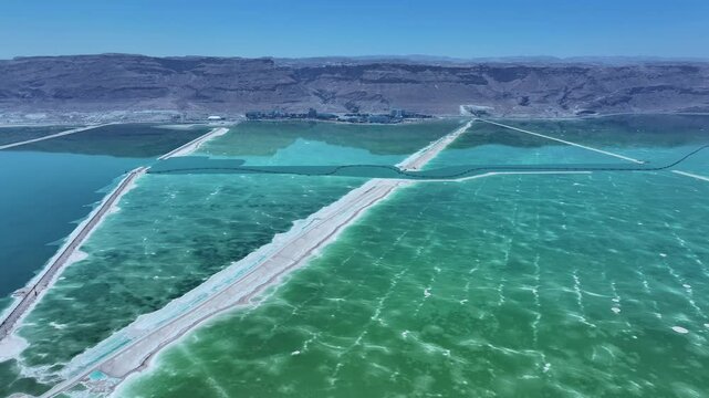 Aerial video over the Dead Sea pools Israel