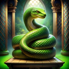 Fototapeta premium Beautiful green snake - symbol of the new year 2025