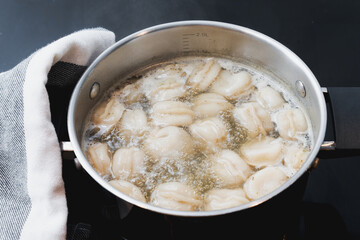 Boiling Pelmeni In Steel Pot