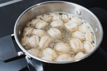 Boiling Pelmeni In Steel Pot
