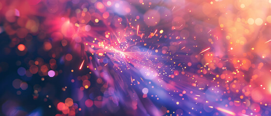 Fototapeta premium Glowing pink and purple particles floating on a dark background