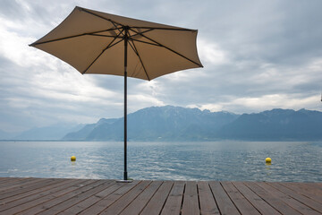 Panorama of town of Vevey and Lake Geneva,  Switzerland