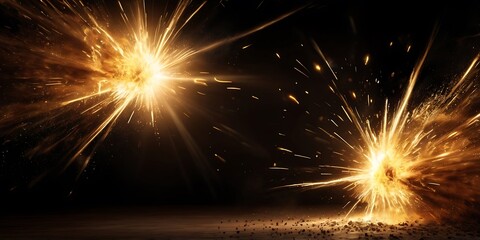 Golden light shattered on black screen, design of light explosion, background spark wallpaper