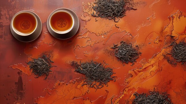 Quality puer tea aged on red background cultivated in red mountain soil