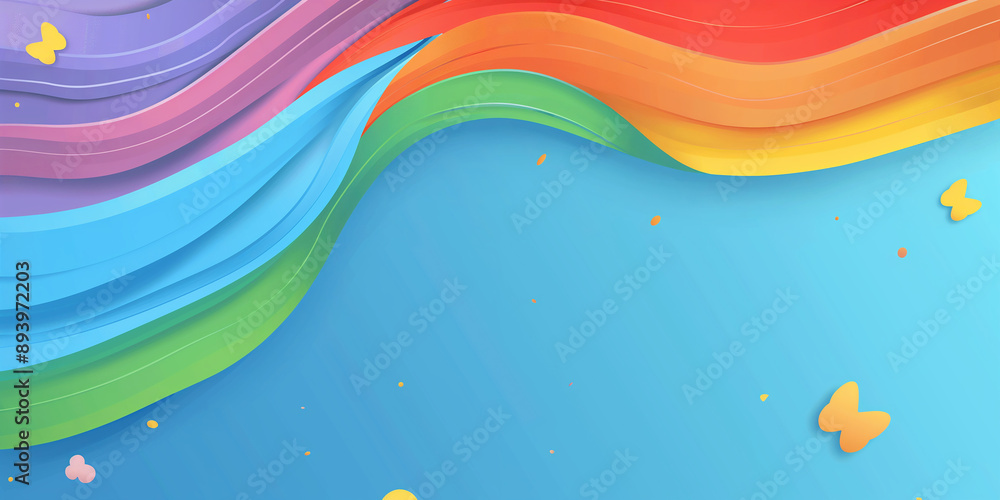 Poster colorful abstract waves background with flying butterflies