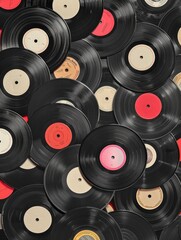 Collection of various vinyl records with different album covers, representing a wide range of music genres and eras.
