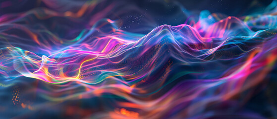 Glowing neon waves of light
