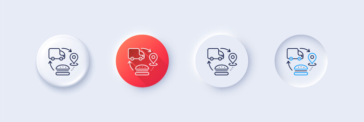 Supply chain line icon. Neumorphic, Red gradient, 3d pin buttons. Food delivery sign. Products supplier symbol. Line icons. Neumorphic buttons with outline signs. Vector