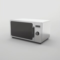 Modern stainless steel microwave oven isolated on white background.