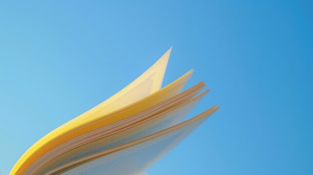 Open book pages against clear blue sky