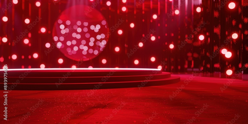 Poster the stage is dimly lit and has a red ambiance. it features a central light source surrounded by smal