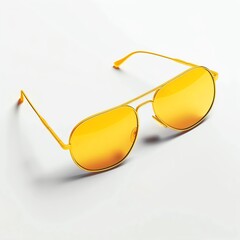 Yellow aviator sunglasses on white background