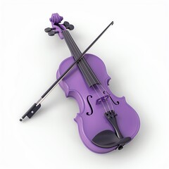 Fototapeta premium Purple violin with bow isolated on white background.