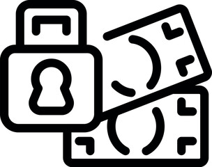 Padlock is locking up some paper money, representing the concept of financial security