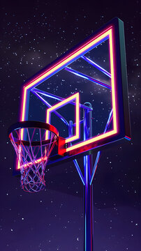 neon basketball hoop on spatial background