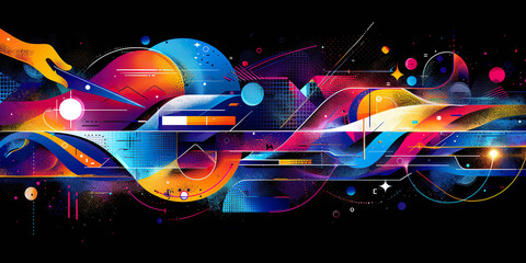 A hand reaches out from a world of swirling color and abstract shapes. Generated by AI.