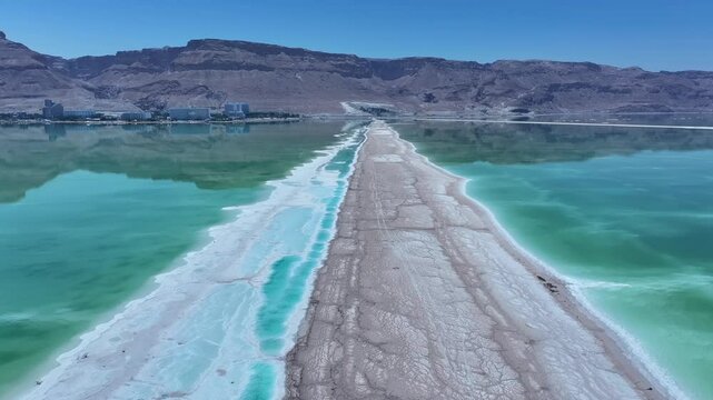 Aerial video over the Dead Sea pools Israel