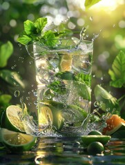 This is a refreshing, sparkling water with ice cubes. It's infused with natural fruit flavors such as lime and mint, creating a thirst-quenching summer drink that is perfect for hot days.