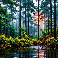 산중 숲속에 흐르는 작은 여울물