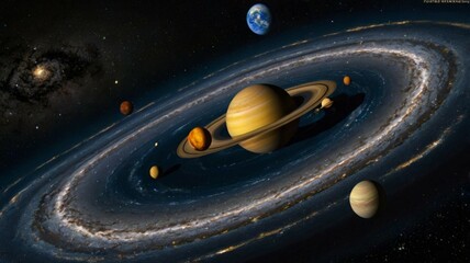 Rotating planet system in the space, Galaxy and universe