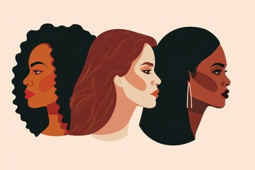 Three distinct female portraits representing diversity.