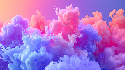 Fototapeta premium Multicolored Neon Smoke, Ink Explosion, Burst of Holi Paint, Abstract Pastel Light Background, 3D Rendering, Vivid Neon Ink, Dynamic Smoke Patterns, Colorful Paint Burst, Abstract Light Smoke Effect