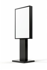 Modern white framedless mirror standing on a black base. Suitable for contemporary interior design.