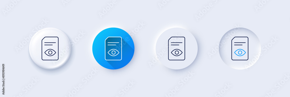 Aufkleber view document line icon. neumorphic, blue gradient, 3d pin buttons. open information file sign. pape