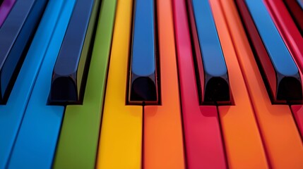 A colorful keyboard with the keys in different colors. The keyboard is a representation of the rainbow. Concept of joy and happiness, as the vibrant colors of the keys create a cheerful