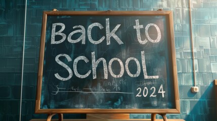 A chalkboard with the words "Back to School" written on it. The chalkboard is on a brick wall