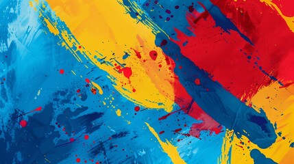 A playful and abstract wash of bright primary colors â€“ blue, red, and yellow â€“ collide and blend, creating a cheerful and energetic backdrop for youthful designs.